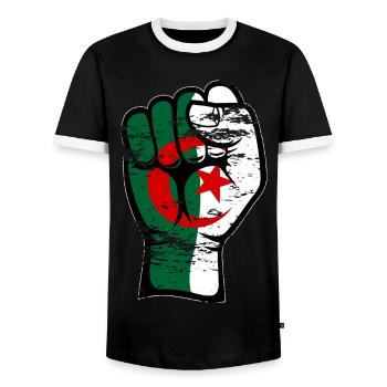 Algerien Flagge Faust Hand Symbol used - Männer Kontrast-T-Shirt - Schwarz/Weiß - Vorne - AI Model Female 172 light (172cm) & AI Model Male 178 light (178cm)