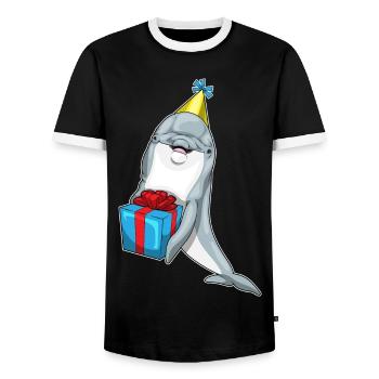 Forfait anniversaire dauphin - T-shirt contrasté Homme - noir/blanc - Devant - AI Model Female 172 light (172cm) & AI Model Male 178 light (178cm)