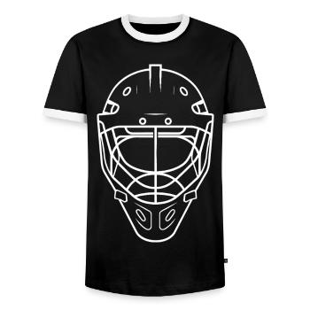 Eishockey Helm Line Art - Männer Kontrast-T-Shirt - Schwarz/Weiß - Vorne - AI Model Female 172 light (172cm) & AI Model Male 178 light (178cm)