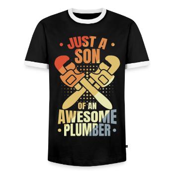 Son of a plumber - Men's Ringer Shirt - black/white - Front - AI Model Female 172 light (172cm) & AI Model Male 178 light (178cm)