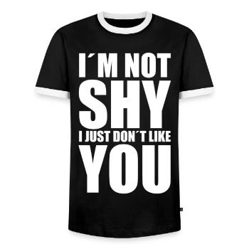Je ne suis pas timide, je ne t’aime juste pas. - T-shirt contrasté Homme - noir/blanc - Devant - AI Model Female 172 light (172cm) & AI Model Male 178 light (178cm)