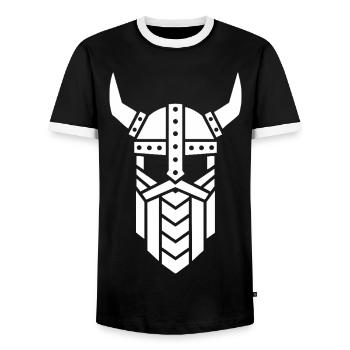 Viking Minimalist Warrior Geometric Mascot - Men's Ringer Shirt - black/white - Front - AI Model Female 172 light (172cm) & AI Model Male 178 light (178cm)