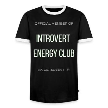 Introvert Energy Club - Lustig Social Battery Low  - Männer Kontrast-T-Shirt - Schwarz/Weiß - Vorne - AI Model Female 172 light (172cm) & AI Model Male 178 light (178cm)