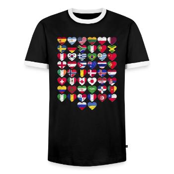 World Love - Flaggen Herzen - Männer Kontrast-T-Shirt - Schwarz/Weiß - Vorne - AI Model Female 172 light (172cm) & AI Model Male 178 light (178cm)