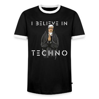 Techno Nun 2 - Männer Kontrast-T-Shirt - Schwarz/Weiß - Vorne - AI Model Female 172 light (172cm) & AI Model Male 178 light (178cm)