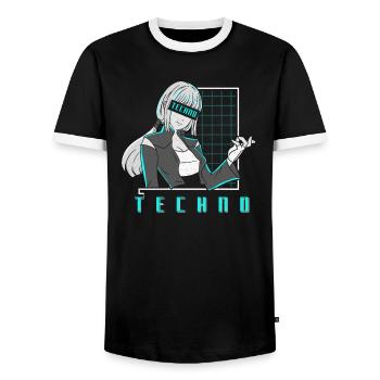 Techno Manga Anime Girl - Männer Kontrast-T-Shirt - Schwarz/Weiß - Vorne - AI Model Female 172 light (172cm) & AI Model Male 178 light (178cm)