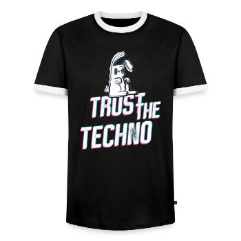 Trust the Techno Bunny - Männer Kontrast-T-Shirt - Schwarz/Weiß - Vorne - AI Model Female 172 light (172cm) & AI Model Male 178 light (178cm)