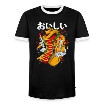 Cowboy Hot Dog - Wild West - Männer Kontrast-T-Shirt - Schwarz/Weiß - Vorne - AI Model Female 172 light (172cm) & AI Model Male 178 light (178cm)