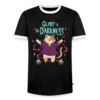 Glory to the Darkness Cat with Cupcakes - Männer Kontrast-T-Shirt - Schwarz/Weiß - Vorne - AI Model Female 172 light (172cm) & AI Model Male 178 light (178cm)