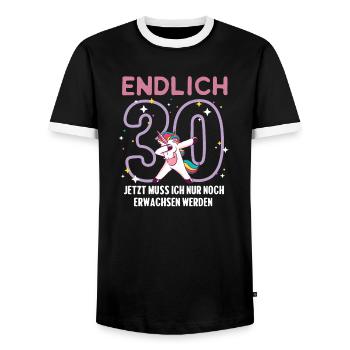 Endlich 30. Geburtstag Jetzt noch erwachsen werden - Männer Kontrast-T-Shirt - Schwarz/Weiß - Vorne - AI Model Female 172 light (172cm) & AI Model Male 178 light (178cm)