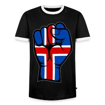Island Flagge Faust Hand Symbol - Männer Kontrast-T-Shirt - Schwarz/Weiß - Vorne - AI Model Female 172 light (172cm) & AI Model Male 178 light (178cm)