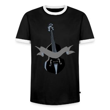 This Double bass is mine! - Men's Ringer Shirt - black/white - Front - AI Model Female 172 light (172cm) & AI Model Male 178 light (178cm)