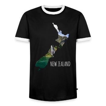 Nouvelle-Zélande avec carte Milford Scene son - T-shirt contrasté Homme - noir/blanc - Devant - AI Model Female 172 light (172cm) & AI Model Male 178 light (178cm)