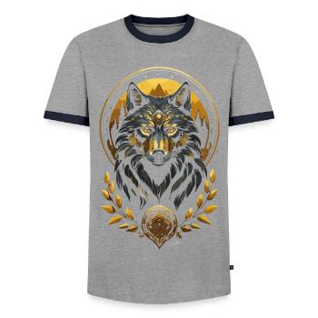 Medieval Wolf Gold - Men's Ringer Shirt - grey/navy  - Front - AI Model Female 172 light (172cm) & AI Model Male 178 light (178cm)