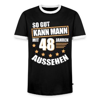 48 48. Geburtstag Geschenk für den Mann - Männer Kontrast-T-Shirt - Schwarz/Weiß - Vorne - AI Model Female 172 light (172cm) & AI Model Male 178 light (178cm)