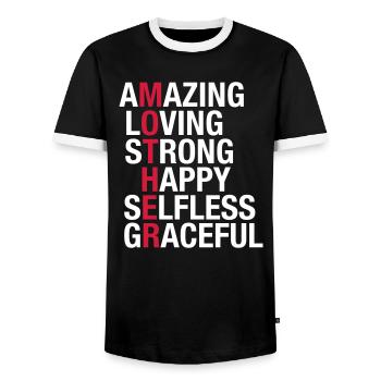 Mother - Amazing, Loving, Strong, Happy... - T-shirt contrasté Homme - noir/blanc - Devant - AI Model Female 172 light (172cm) & AI Model Male 178 light (178cm)