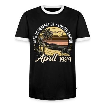 41. Geburtstag Oldtimer April Jahrgang 1984 April - Männer Kontrast-T-Shirt - Schwarz/Weiß - Vorne - AI Model Female 172 light (172cm) & AI Model Male 178 light (178cm)