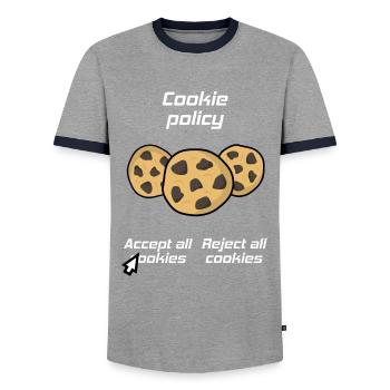 Cookie Policy, Accept Cookies Joke - Men's Ringer Shirt - grey/navy  - Front - AI Model Female 172 light (172cm) & AI Model Male 178 light (178cm)