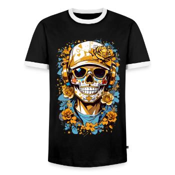Sugar Skull - Men's Ringer Shirt - black/white - Front - AI Model Female 172 light (172cm) & AI Model Male 178 light (178cm)