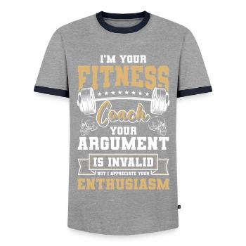 Fitness Trainer Muscles Bench Press Training - Men's Ringer Shirt - grey/navy  - Front - AI Model Female 172 light (172cm) & AI Model Male 178 light (178cm)