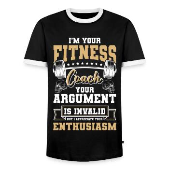 Fitness Trainer Muscles Bench Press Training - Men's Ringer Shirt - black/white - Front - AI Model Female 172 light (172cm) & AI Model Male 178 light (178cm)