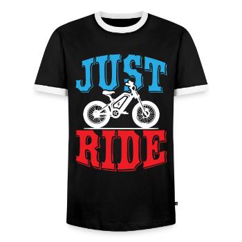 Just Ride E Bike - Männer Kontrast-T-Shirt - Schwarz/Weiß - Vorne - AI Model Female 172 light (172cm) & AI Model Male 178 light (178cm)