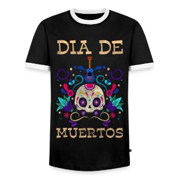 Dia de Muertos Festival of the Dead Honor Commemoration - Men's Ringer Shirt - black/white - Front - AI Model Female 172 light (172cm) & AI Model Male 178 light (178cm)