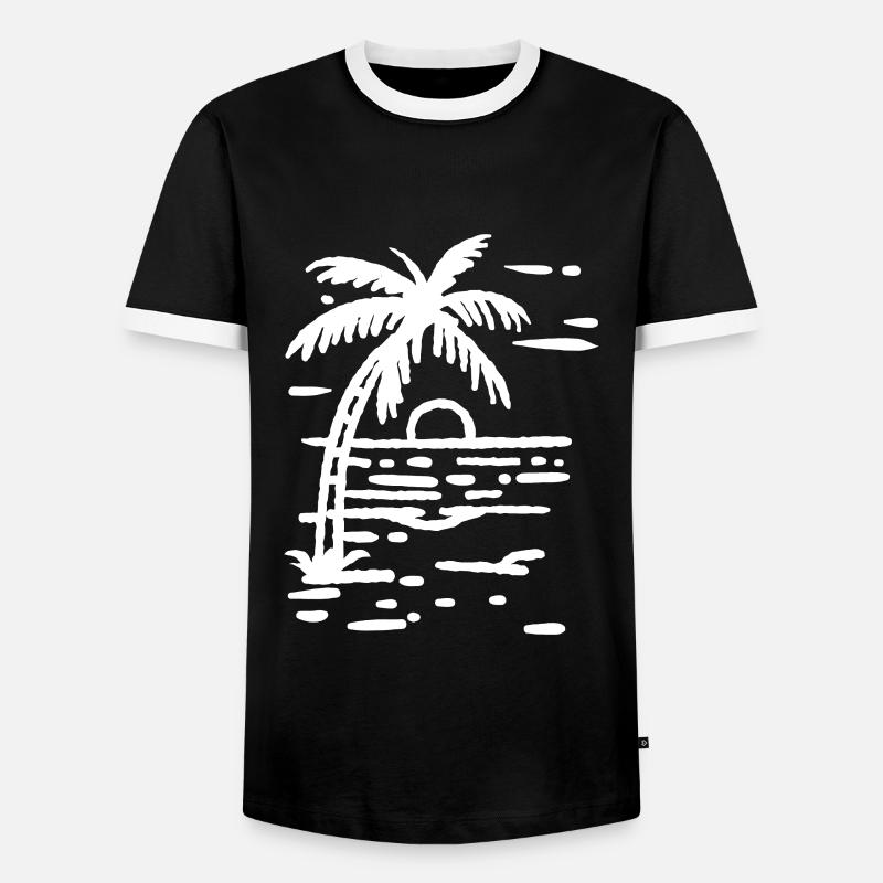 Palm Tree Beach Sunset - Men's Ringer Shirt - black/white