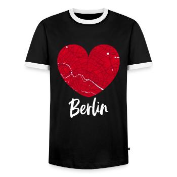 Berlin – City Stadtplan Map Karte (Herz) - Männer Kontrast-T-Shirt - Schwarz/Weiß - Vorne - AI Model Female 172 light (172cm) & AI Model Male 178 light (178cm)
