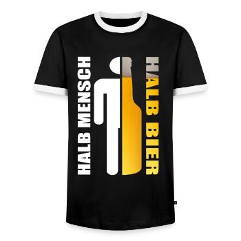 Moitié moitié moitié bière - T-shirt contrasté Homme - noir/blanc - Devant - AI Model Female 172 light (172cm) & AI Model Male 178 light (178cm)
