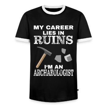 archeology - Men's Ringer Shirt - black/white - Front - AI Model Female 172 light (172cm) & AI Model Male 178 light (178cm)