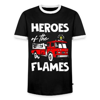Heroes of the flames Fire Fighters - Männer Kontrast-T-Shirt - Schwarz/Weiß - Vorne - AI Model Female 172 light (172cm) & AI Model Male 178 light (178cm)