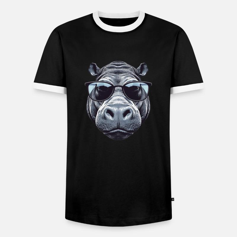 Nilpferd mit Sonnenbrille - Männer Kontrast-T-Shirt - Schwarz/Weiß