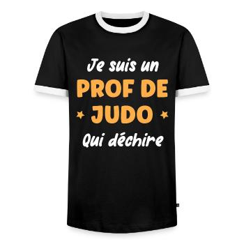 Prof de judo - T-shirt contrasté Homme - noir/blanc - Devant - AI Model Female 172 light (172cm) & AI Model Male 178 light (178cm)