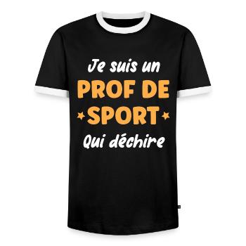 Prof de sport - T-shirt contrasté Homme - noir/blanc - Devant - AI Model Female 172 light (172cm) & AI Model Male 178 light (178cm)