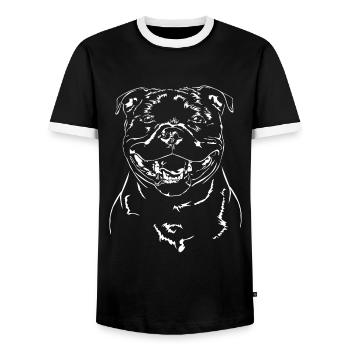 STAFFORDSHIRE BULLTERRIER Portrait de chien Wilsigns - T-shirt contrasté Homme - noir/blanc - Devant - AI Model Female 172 light (172cm) & AI Model Male 178 light (178cm)