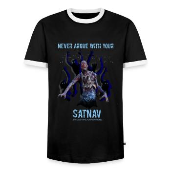 NEVER ARGUE WITH YOUR SATNAV - ZOMBIELAND - Men's Ringer Shirt - black/white - Front - AI Model Female 172 light (172cm) & AI Model Male 178 light (178cm)