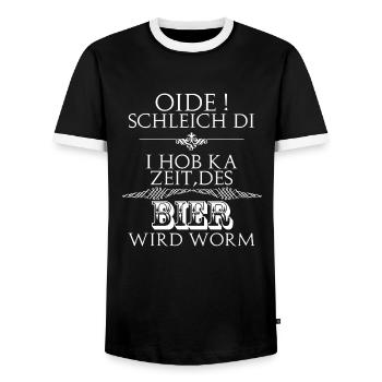 oide,Bier wird worm - Männer Kontrast-T-Shirt - Schwarz/Weiß - Vorne - AI Model Female 172 light (172cm) & AI Model Male 178 light (178cm)