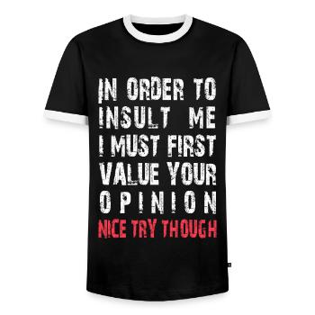 Drôle pour m’offenser blague sarcastique - T-shirt contrasté Homme - noir/blanc - Devant - AI Model Female 172 light (172cm) & AI Model Male 178 light (178cm)