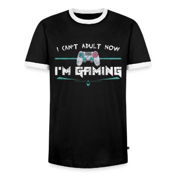 Gaming Gift Games Adult Funny Nerd Gamer - Men's Ringer Shirt - black/white - Front - AI Model Female 172 light (172cm) & AI Model Male 178 light (178cm)