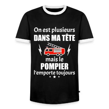Dans ma tête pompier, sapeur pompieur,camion - T-shirt contrasté Homme - noir/blanc - Devant - AI Model Female 172 light (172cm) & AI Model Male 178 light (178cm)