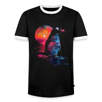 Penguin Baby Bird Chick - Men's Ringer Shirt - black/white - Front - AI Model Female 172 light (172cm) & AI Model Male 178 light (178cm)