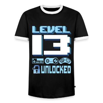 13. Geburtstagsgeschenk Jungen Mädchen Spieler 13 Jahre alt - Männer Kontrast-T-Shirt - Schwarz/Weiß - Vorne - AI Model Female 172 light (172cm) & AI Model Male 178 light (178cm)
