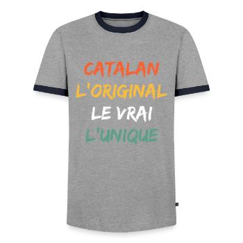 Catalan 3 - T-shirt contrasté Homme - gris/marine  - Devant - AI Model Female 172 light (172cm) & AI Model Male 178 light (178cm)