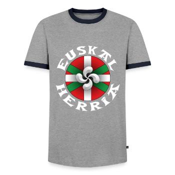 euskal herria design 117 - Men's Ringer Shirt - grey/navy  - Front - AI Model Female 172 light (172cm) & AI Model Male 178 light (178cm)