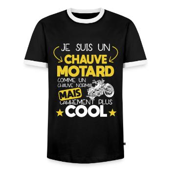 Chauve - Motard - Moto - Cadeau - Drôle - T-shirt contrasté Homme - noir/blanc - Devant - AI Model Female 172 light (172cm) & AI Model Male 178 light (178cm)