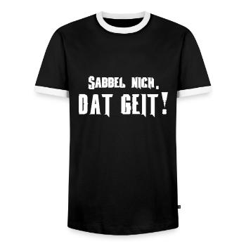 North German Sabbel nich. Dat geit! Flat - Men's Ringer Shirt - black/white - Front - AI Model Female 172 light (172cm) & AI Model Male 178 light (178cm)