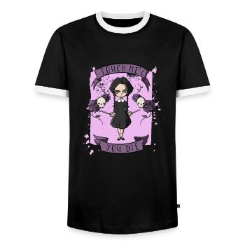 Touch me and you die - Männer Kontrast-T-Shirt - Schwarz/Weiß - Vorne - AI Model Female 172 light (172cm) & AI Model Male 178 light (178cm)