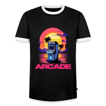 Game Over Arcade-Stil Retro Konsolen-Controller - Männer Kontrast-T-Shirt - Schwarz/Weiß - Vorne - AI Model Female 172 light (172cm) & AI Model Male 178 light (178cm)