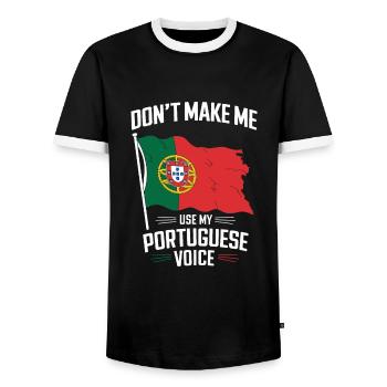 Portuguese Voice - Men's Ringer Shirt - black/white - Front - AI Model Female 172 light (172cm) & AI Model Male 178 light (178cm)